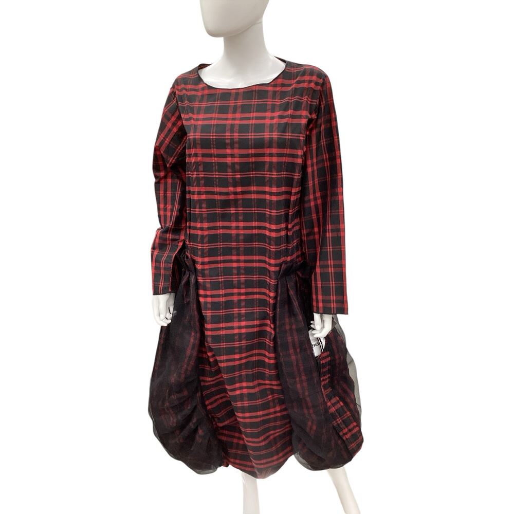 NWT Heydori Dress Women’s SZ M Crunched Dress Plaid Medium Long Sleeve Red&Black